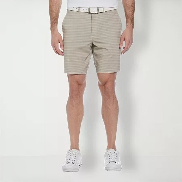 PGA TOUR Striped 8" Golf Shorts Men's 44 Chinchilla Side Pockets Button Closure~