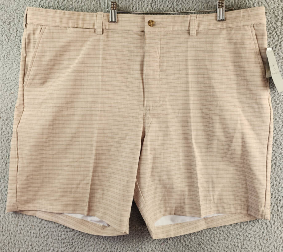 PGA TOUR Striped 8" Golf Shorts Men's 44 Chinchilla Side Pockets Button Closure~