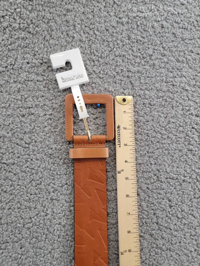 MICHAEL Michael Kors Embossed Logo Stretch Leather Belt Women's S/M Luggage