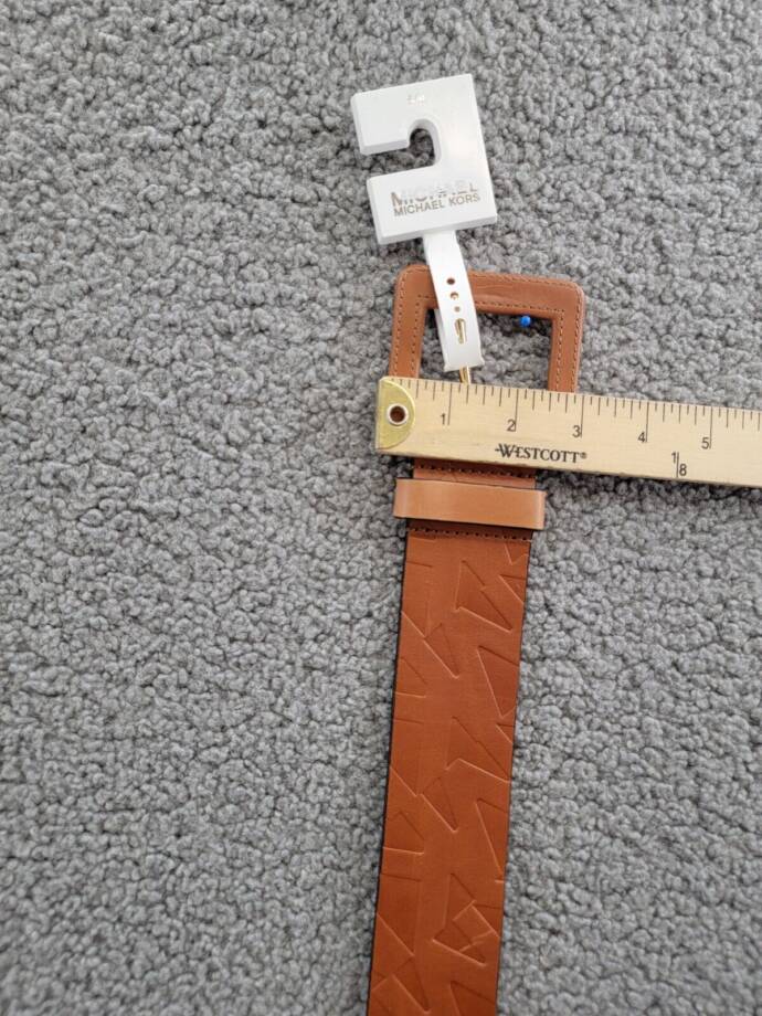MICHAEL Michael Kors Embossed Logo Stretch Leather Belt Women's S/M Luggage
