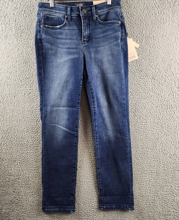NYDJ Sheri Slim Ankle Cuffed Jeans Women's 2 Bluewell Denim Button Zip Closure