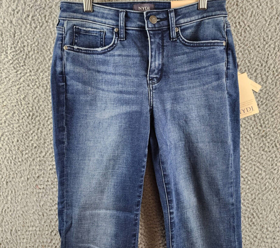 NYDJ Sheri Slim Ankle Cuffed Jeans Women's 2 Bluewell Denim Button Zip Closure
