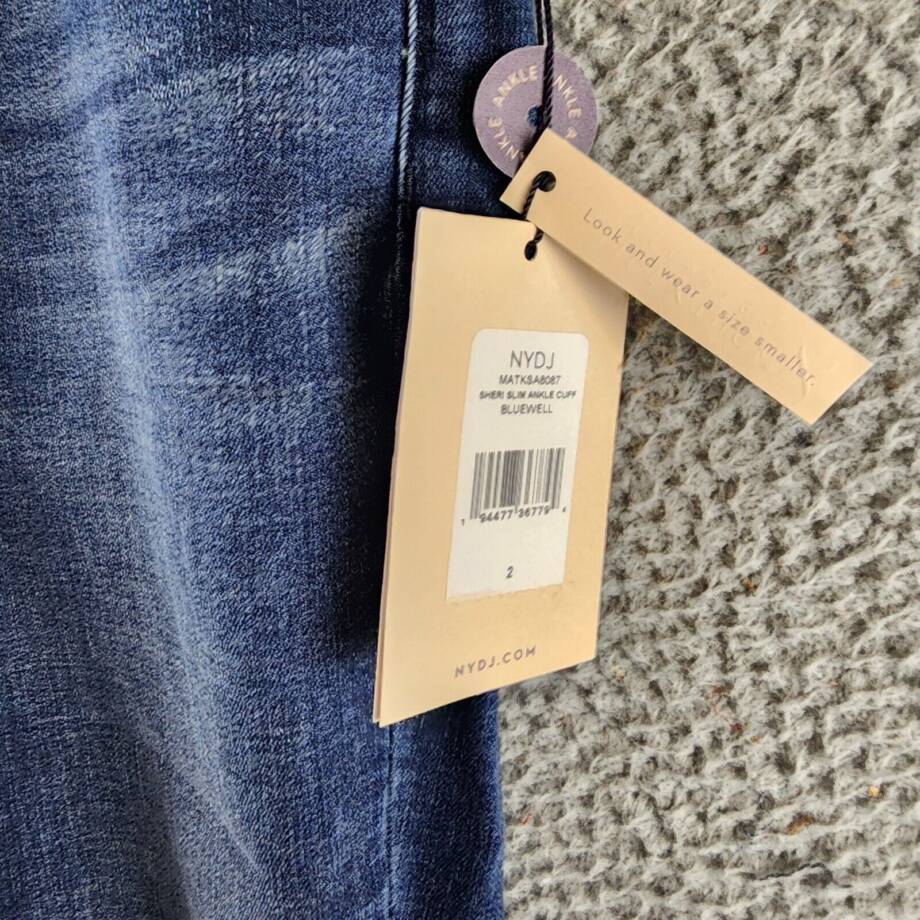 NYDJ Sheri Slim Ankle Cuffed Jeans Women's 2 Bluewell Denim Button Zip Closure