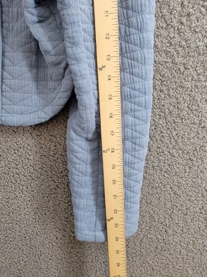 Avec Les Filles Quilted Puff-Shoulder Zip-Front Jacket Womens L Blue Long Sleeve