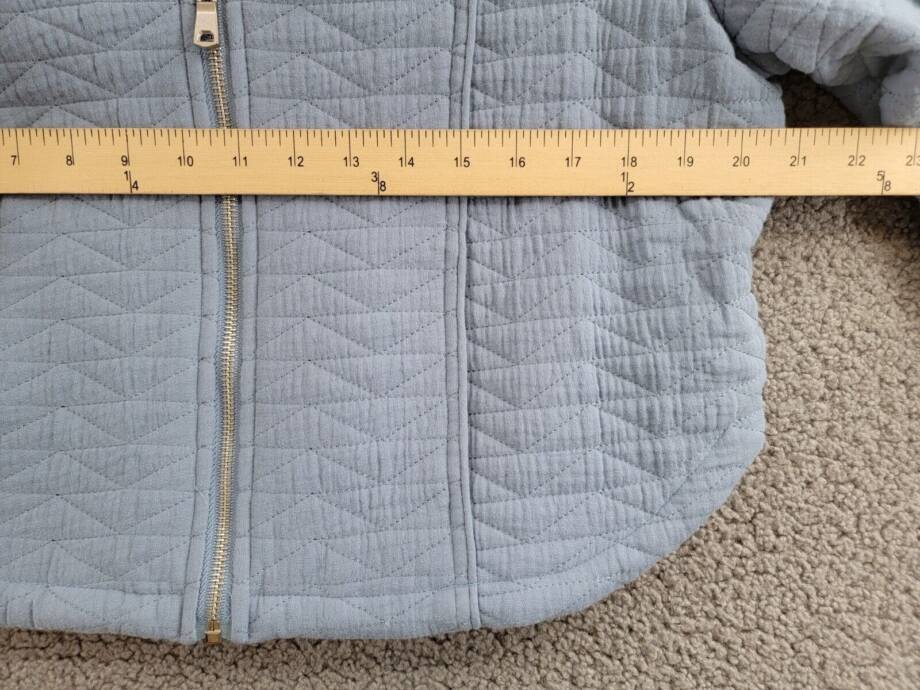 Avec Les Filles Quilted Puff-Shoulder Zip-Front Jacket Womens L Blue Long Sleeve