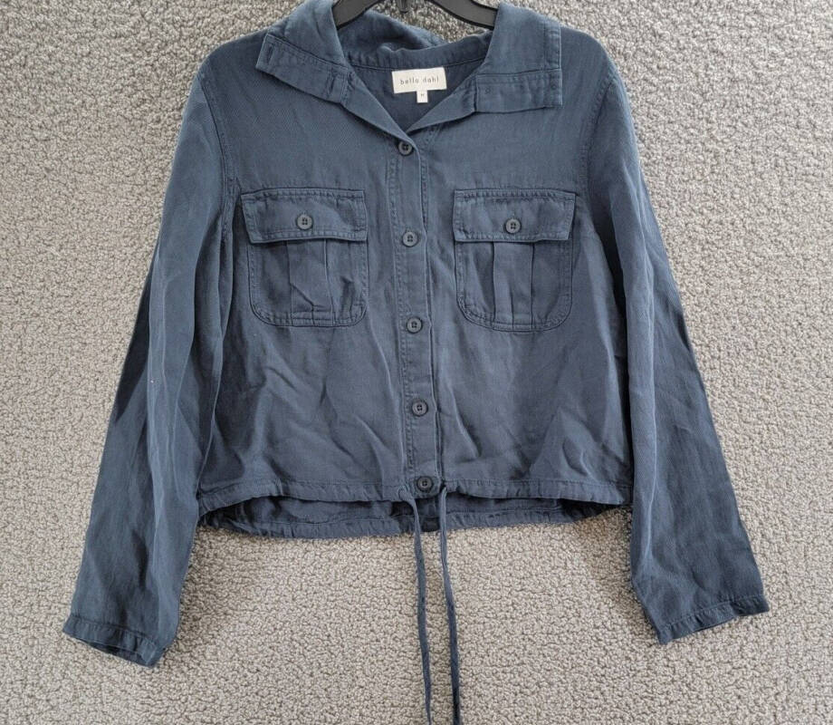 Bella Dahl River Utility Drawstring Linen Blend Jacket Women's M Coastal Navy