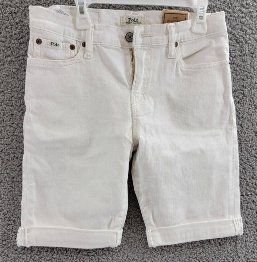 Polo Ralph Lauren Sullivan Slim Stretch Denim Shorts Big Boys 14 White 5 Pocket~