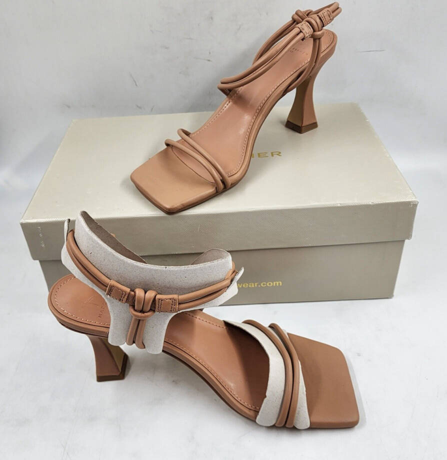 Marc Fisher LTD. Davia Leather Slingback Sandals Women's 5M Medium Natural Solid