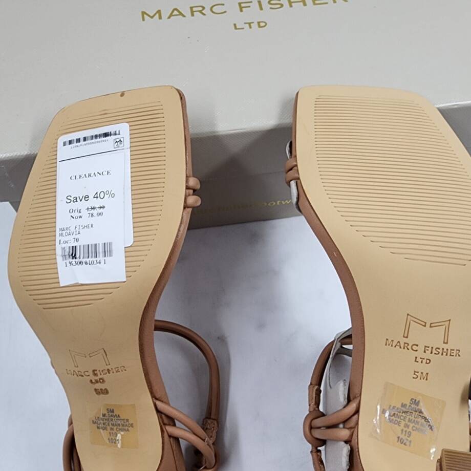Marc Fisher LTD. Davia Leather Slingback Sandals Women's 5M Medium Natural Solid