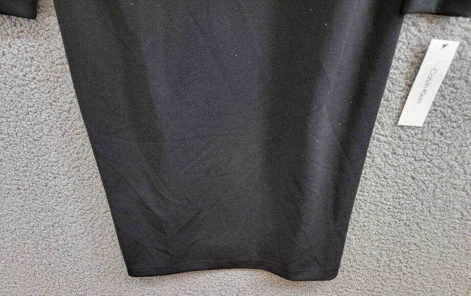 Calvin Klein Pleated V-Neck Sheath Dress Women's 14 Black Back Zip Long Sleeve