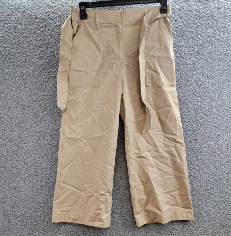 Calvin Klein Cropped Belted Wide Leg Pants Women's S Nomad High Rise Side Pocket