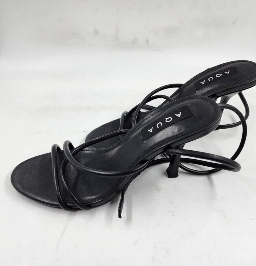AQUA Arlow Ankle Strap High Heel Sandals Women's 7.5 Black Buckle Closure