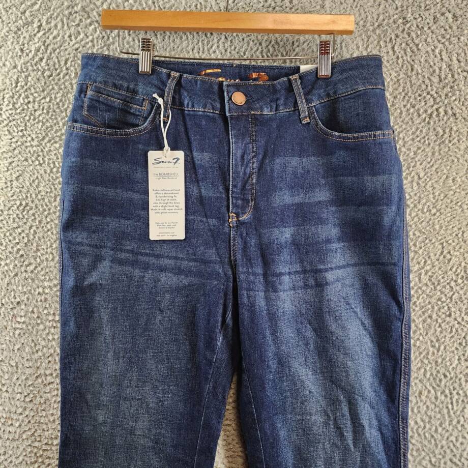Seven7 High-Rise Boot-Leg Jeans Women's 14W Dark Navy Zip Fly W/ Button Closure