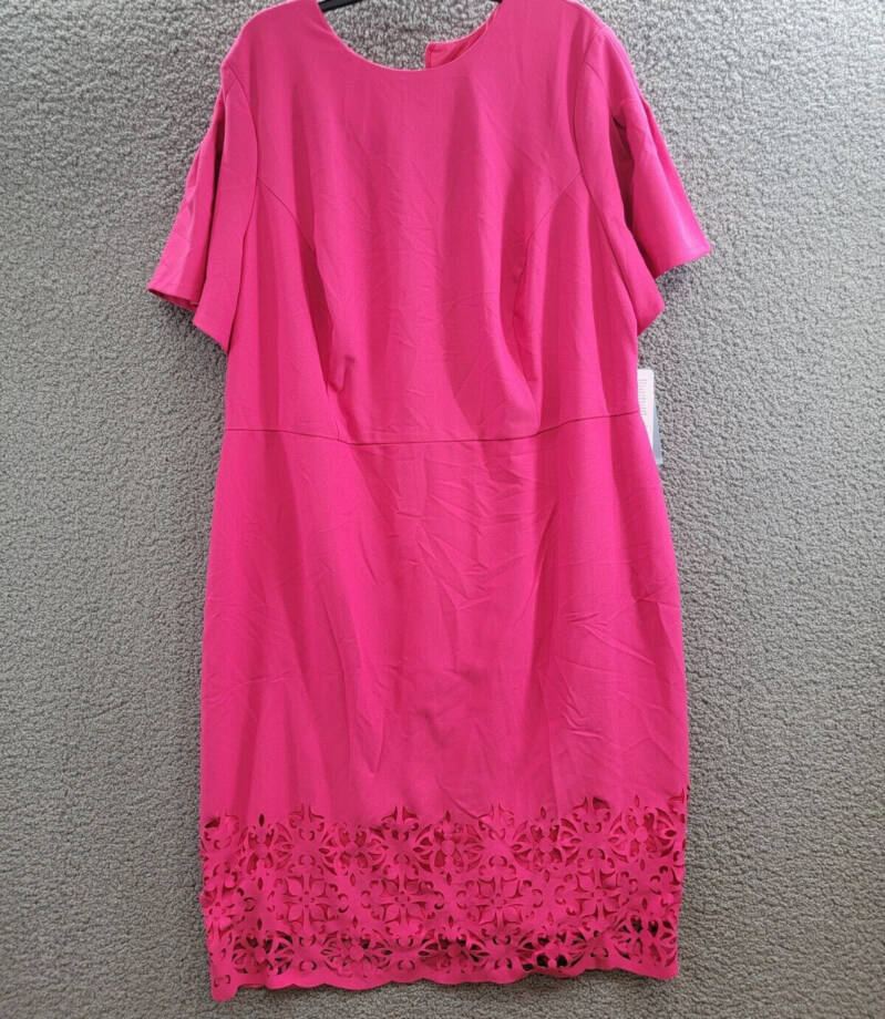 London Times Plus Size Lace-Trim Dress Women's 24W Bright Pink Back Zip Closure