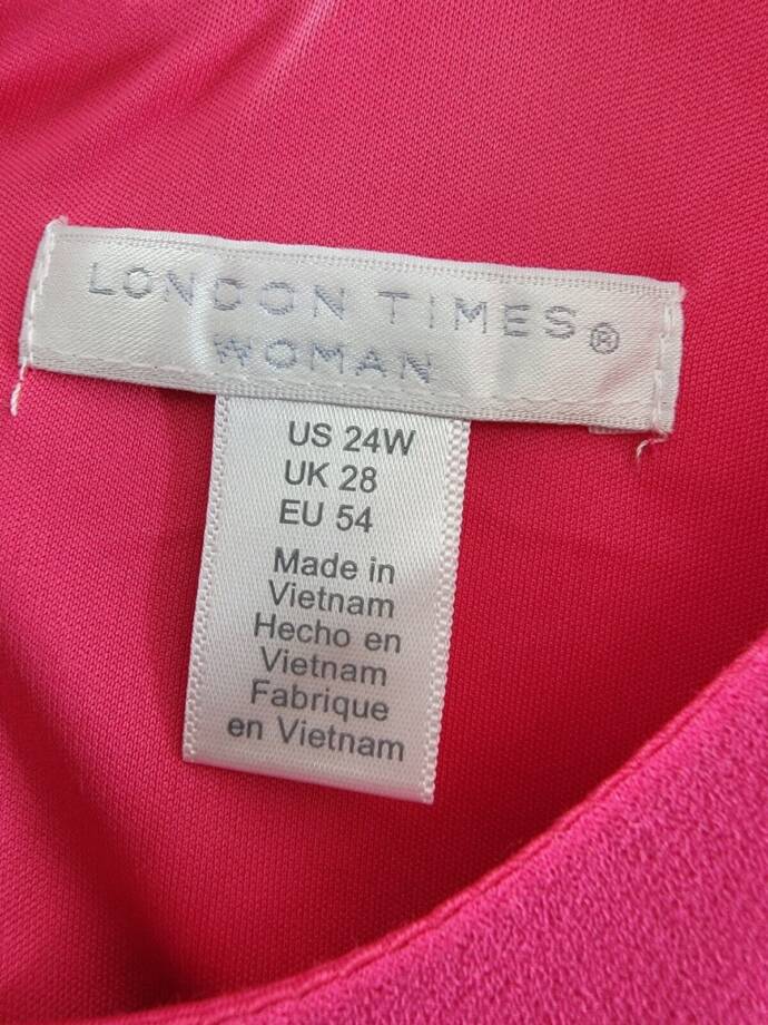 London Times Plus Size Lace-Trim Dress Women's 24W Bright Pink Back Zip Closure