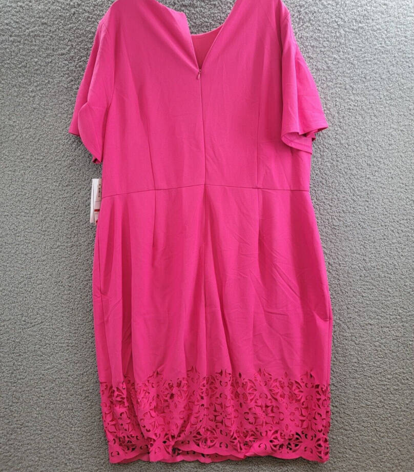 London Times Plus Size Lace-Trim Dress Women's 24W Bright Pink Back Zip Closure