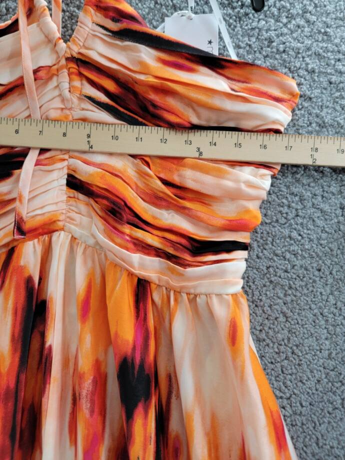 DKNY Printed Satin Strappy Halter Maxi Dress Women's L Orange Blossom Back Tie