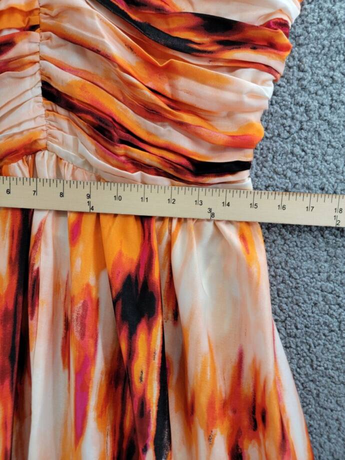 DKNY Printed Satin Strappy Halter Maxi Dress Women's L Orange Blossom Back Tie