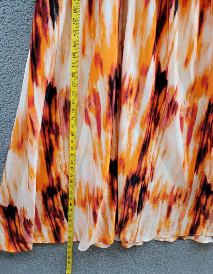 DKNY Printed Satin Strappy Halter Maxi Dress Women's L Orange Blossom Back Tie