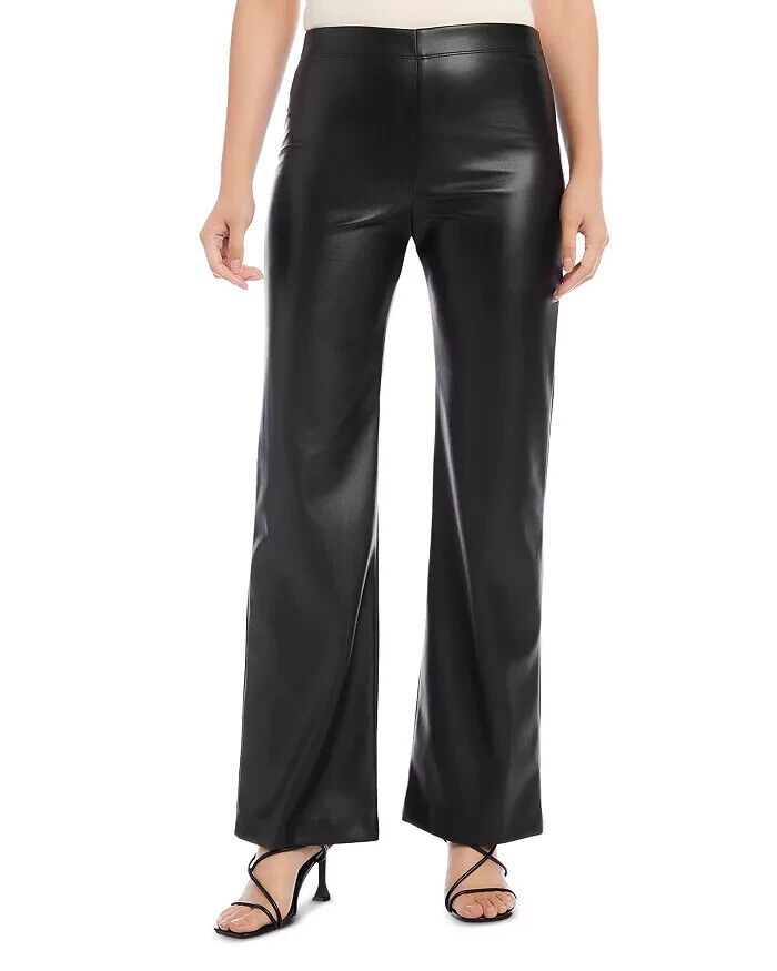 Karen Kane Wide Leg Faux Leather Pants Women's M Black Elasticized Waist Pull-On