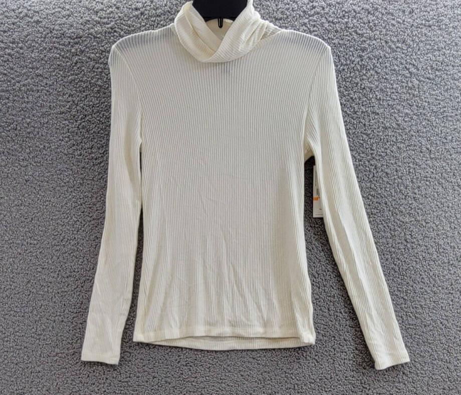 Karen Kane Ribbed Knit Turtleneck Top Women's S Dark Cream Long Sleeve Pullover