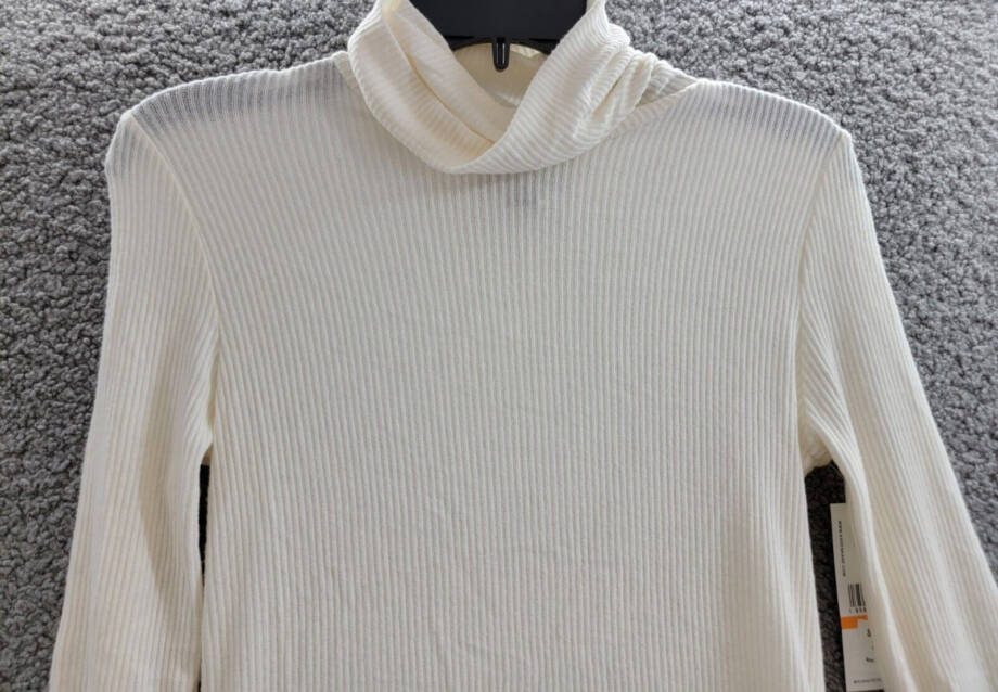 Karen Kane Ribbed Knit Turtleneck Top Women's S Dark Cream Long Sleeve Pullover