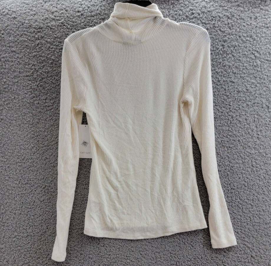 Karen Kane Ribbed Knit Turtleneck Top Women's S Dark Cream Long Sleeve Pullover
