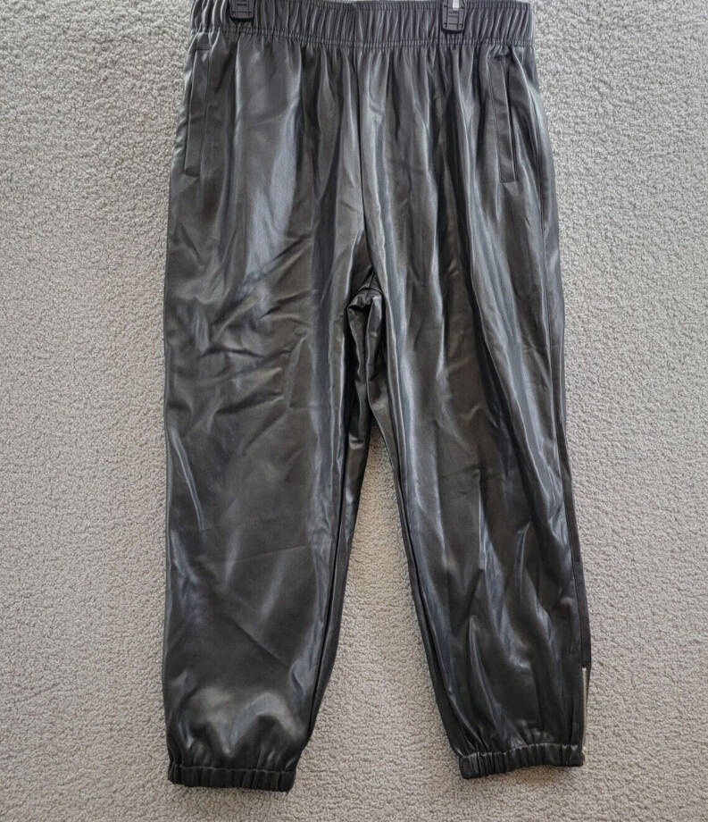 Avec Les Filles Faux-Leather Ankle-Zip Jogger Pants Women's XL Black Pull On