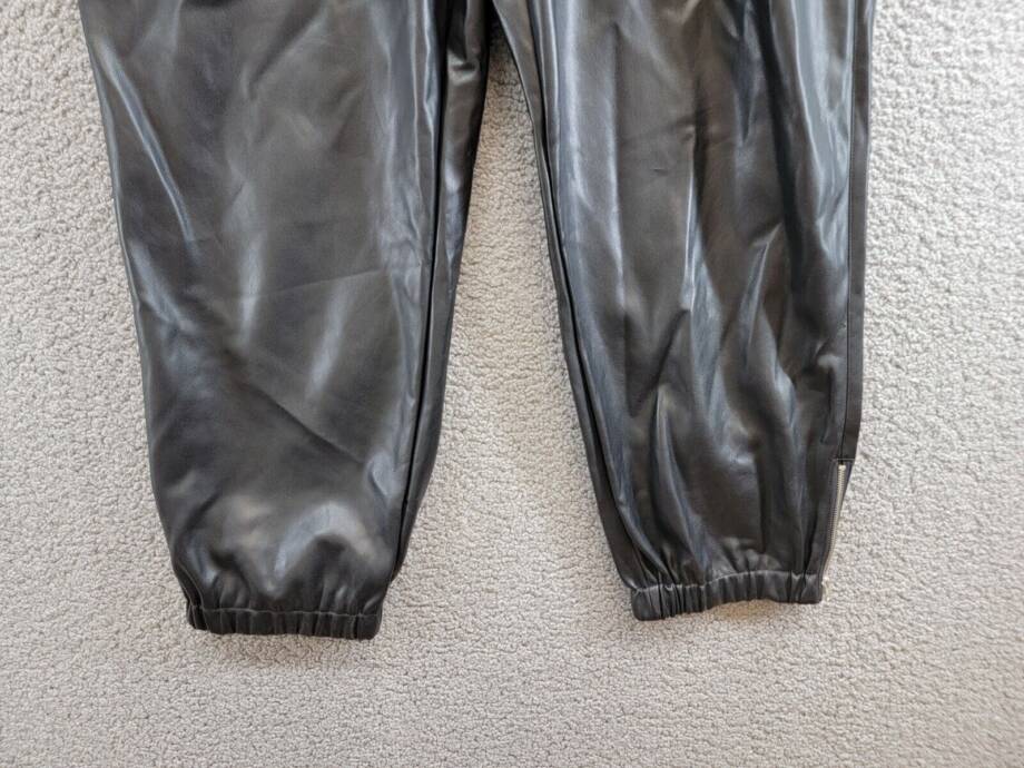 Avec Les Filles Faux-Leather Ankle-Zip Jogger Pants Women's XL Black Pull On
