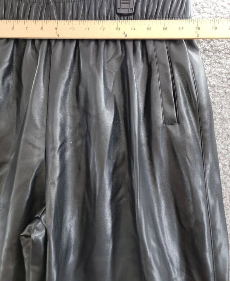 Avec Les Filles Faux-Leather Ankle-Zip Jogger Pants Women's XL Black Pull On