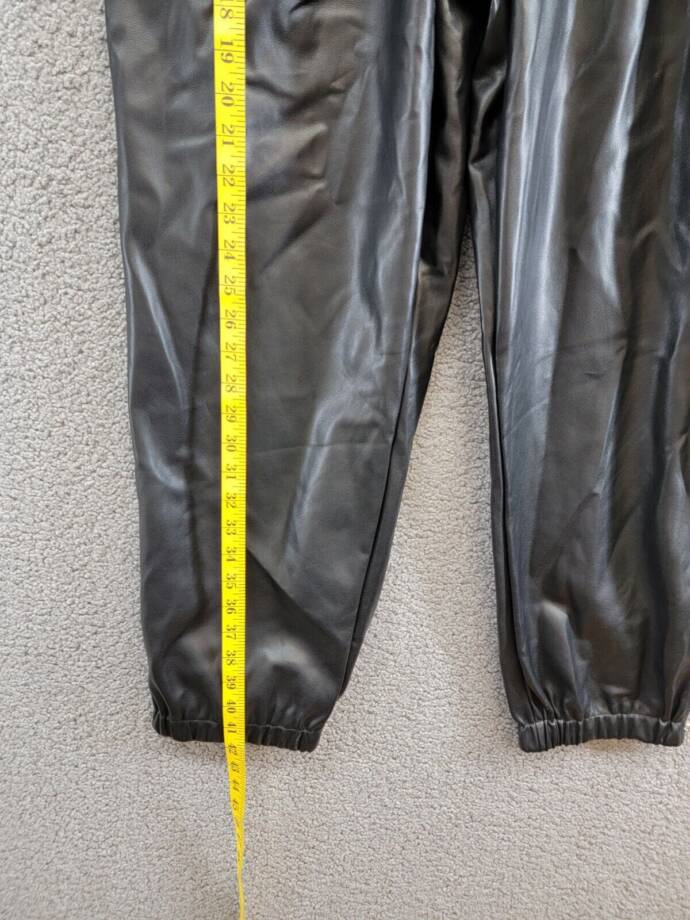 Avec Les Filles Faux-Leather Ankle-Zip Jogger Pants Women's XL Black Pull On
