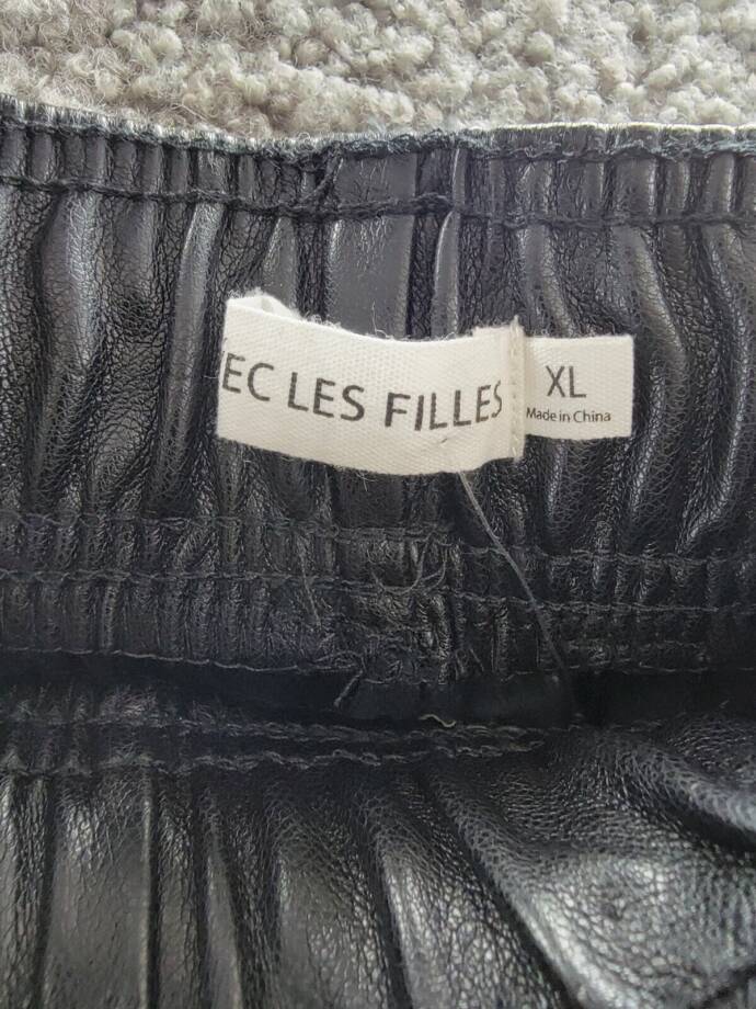 Avec Les Filles Faux-Leather Ankle-Zip Jogger Pants Women's XL Black Pull On