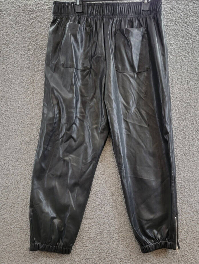 Avec Les Filles Faux-Leather Ankle-Zip Jogger Pants Women's XL Black Pull On