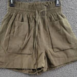 Avec Les Filles Elastic Waistband Shorts Women's S Forest Linen Blend Pocket Tie