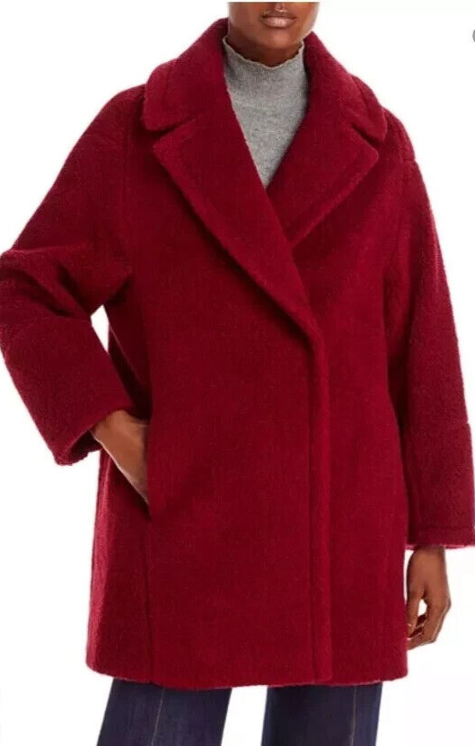 ICONS Cinzia Rocca Wool Teddy Pea Coat Women's 2 Brick Red Collared Long Sleeve