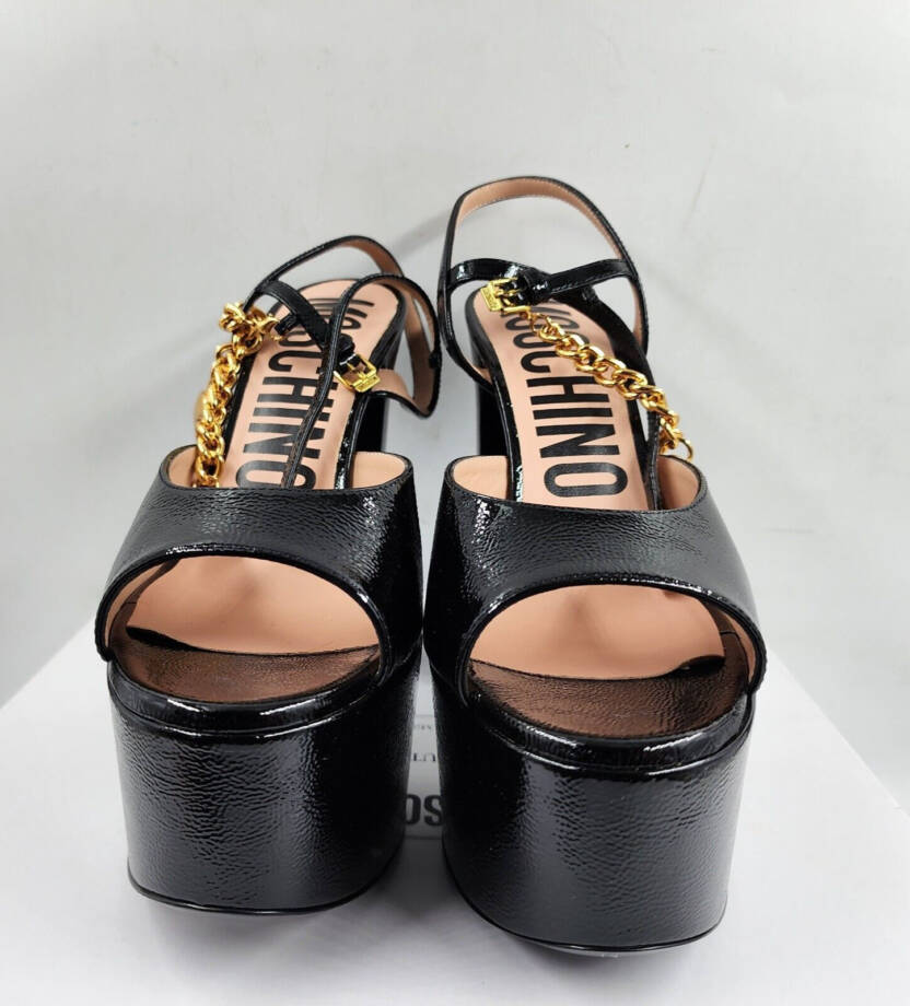 Moschino High Heel Platform Sandal Womens 8.5 Black Buckled Ankle Strap Open Toe