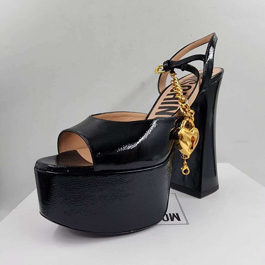 Moschino High Heel Platform Sandal Womens 8.5 Black Buckled Ankle Strap Open Toe