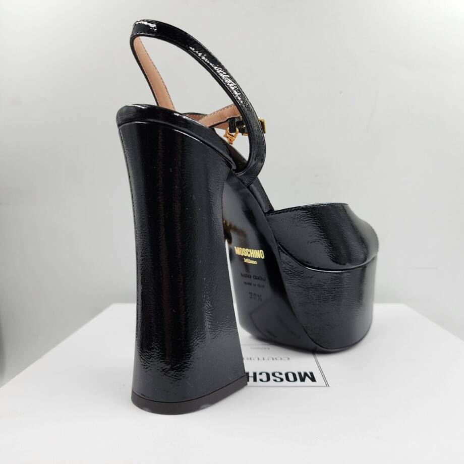 Moschino High Heel Platform Sandal Womens 8.5 Black Buckled Ankle Strap Open Toe