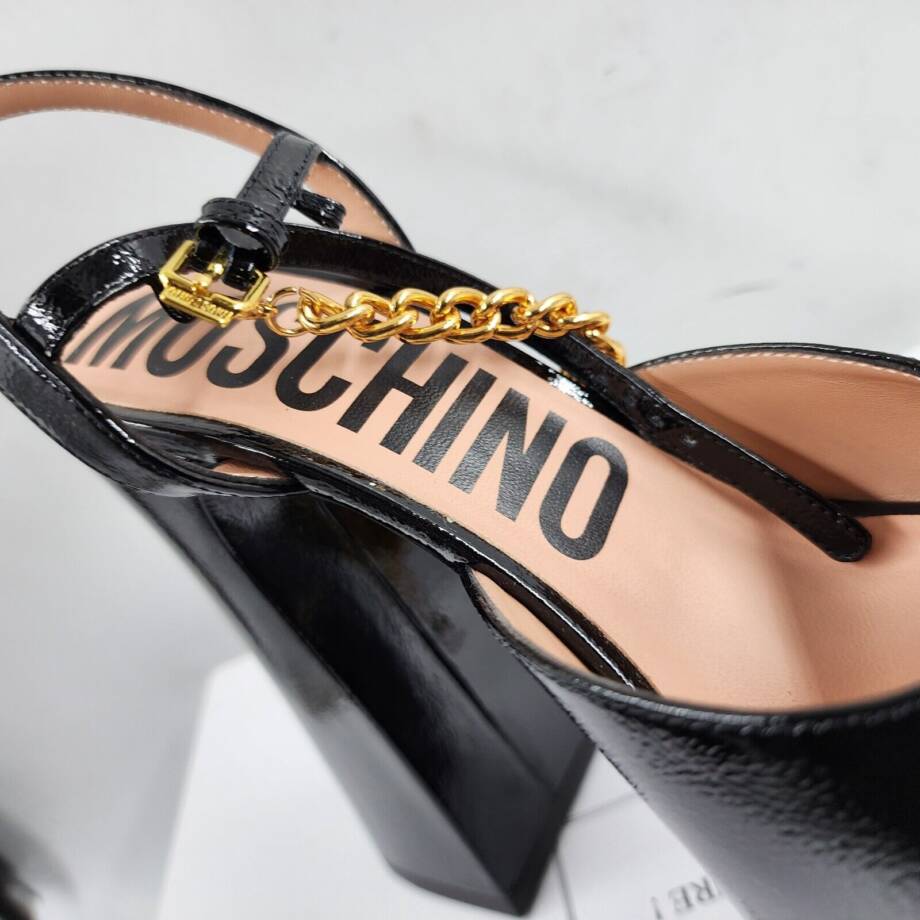 Moschino High Heel Platform Sandal Womens 8.5 Black Buckled Ankle Strap Open Toe