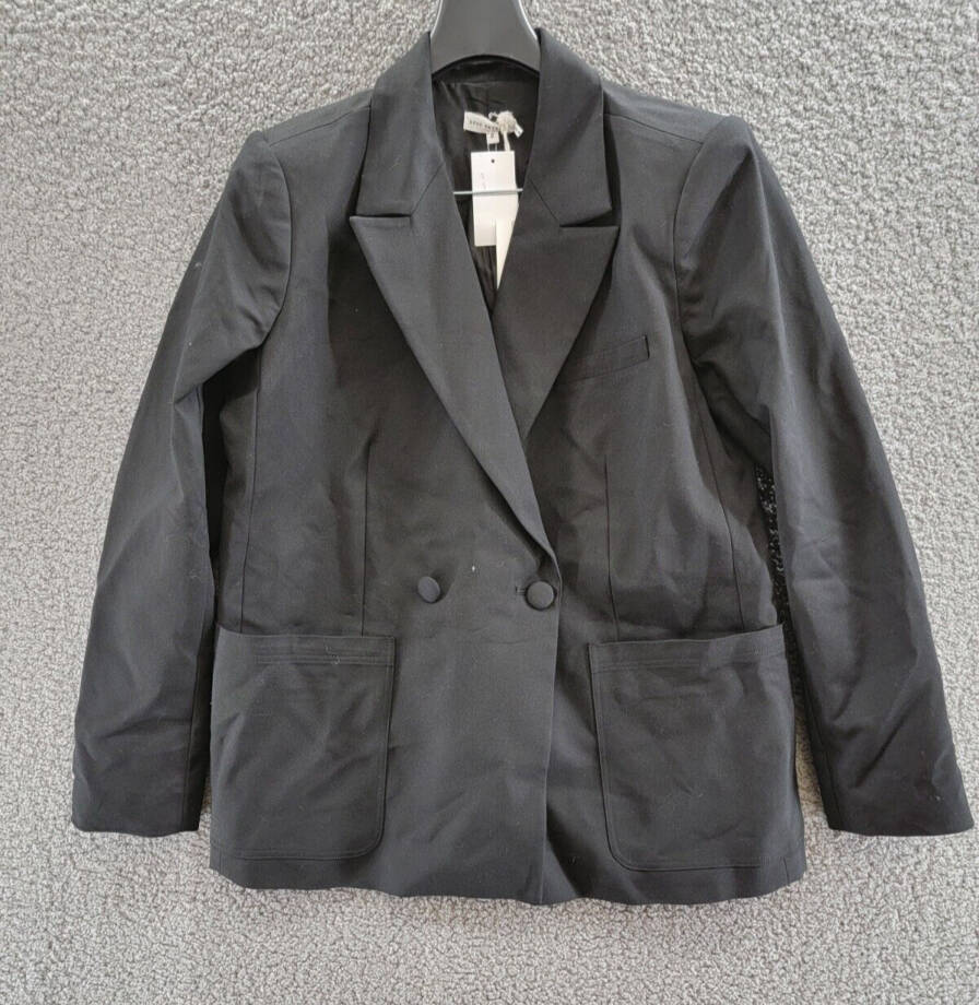 Good American The Boss 2.0 Double Breasted Blazer Women's 2 Black Button Front