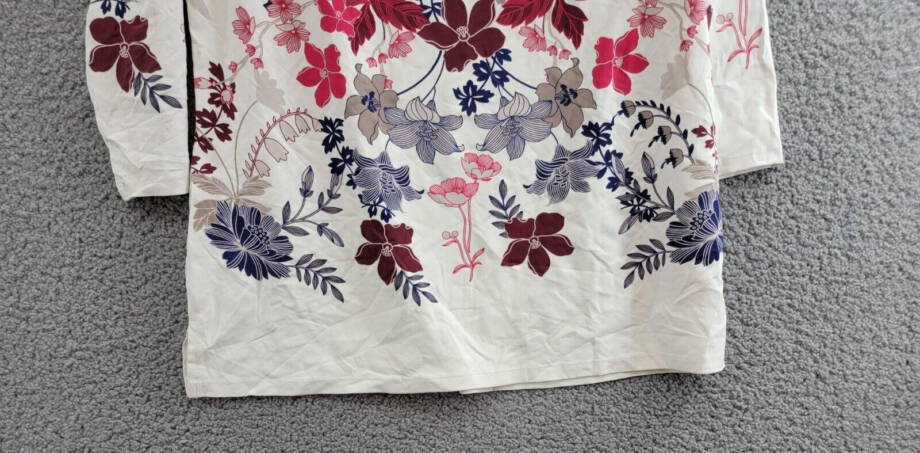 Charter Club Floral Print Keyhole Top Women's L Cloud Combo 3/4 Sleeve Pullover