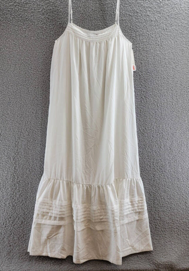 AQUA Sleeveless Pleated Trim Maxi Dress Women's XL White Square Neck Pullover