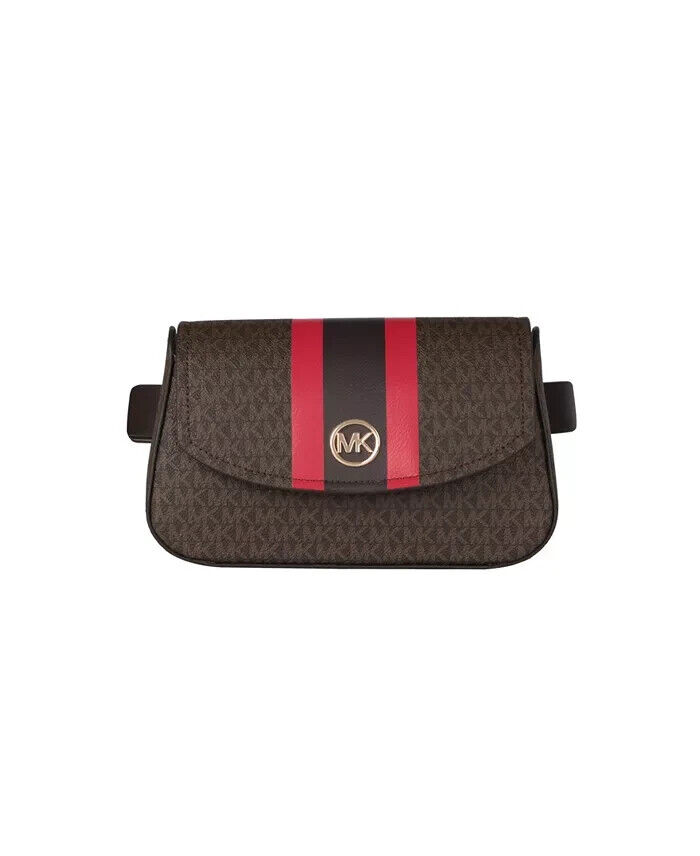 Michael Kors Striped Logo Belt Bag Women's S/M Brown Multi Magnetic Snap Closure