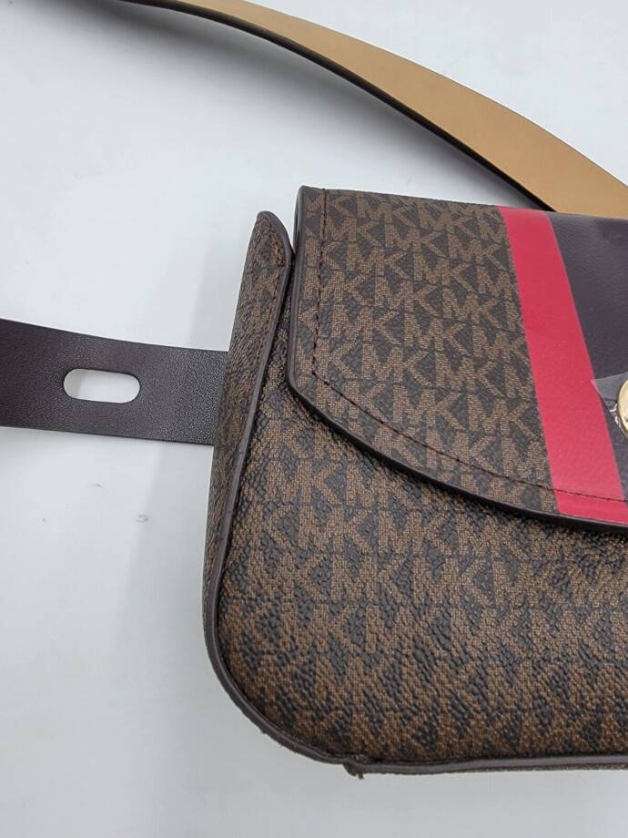 Michael Kors Striped Logo Belt Bag Women's S/M Brown Multi Magnetic Snap Closure