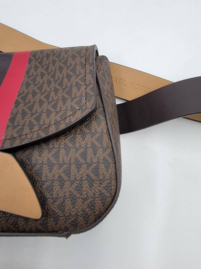 Michael Kors Striped Logo Belt Bag Women's S/M Brown Multi Magnetic Snap Closure
