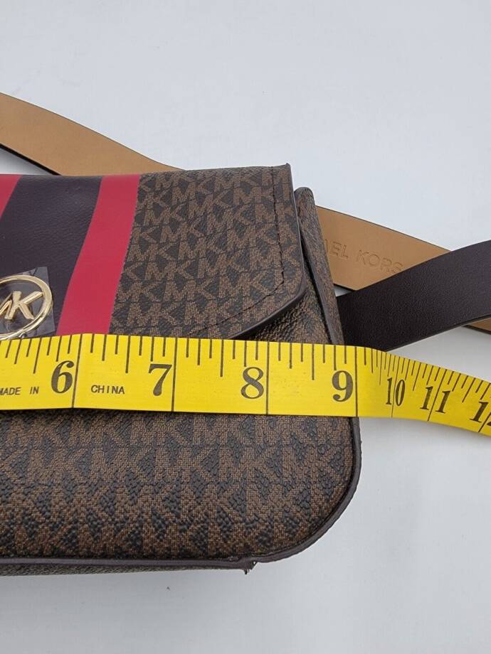Michael Kors Striped Logo Belt Bag Women's S/M Brown Multi Magnetic Snap Closure