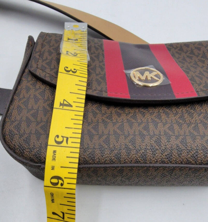 Michael Kors Striped Logo Belt Bag Women's S/M Brown Multi Magnetic Snap Closure