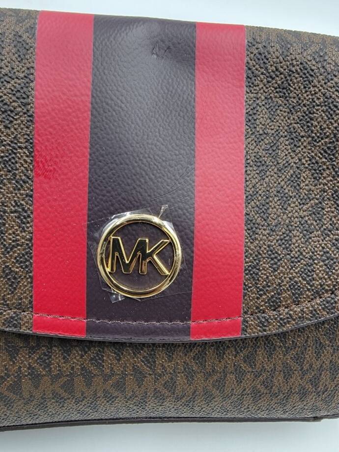 Michael Kors Striped Logo Belt Bag Women's S/M Brown Multi Magnetic Snap Closure