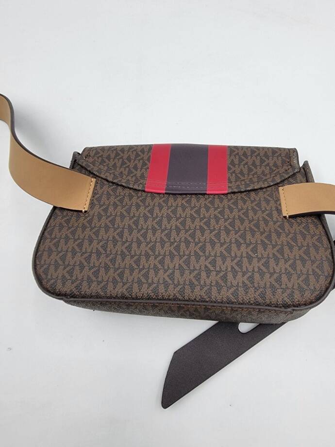 Michael Kors Striped Logo Belt Bag Women's S/M Brown Multi Magnetic Snap Closure