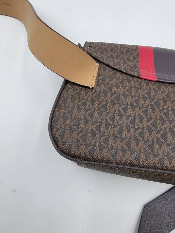 Michael Kors Striped Logo Belt Bag Women's S/M Brown Multi Magnetic Snap Closure